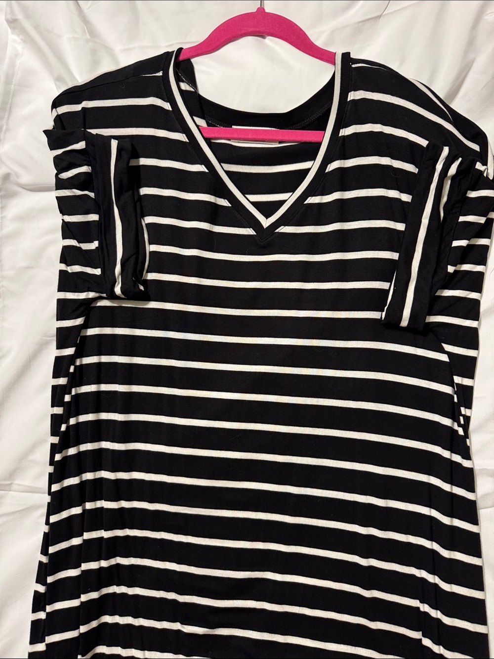 Zenana Outfitters Black and White Striped V-Neck Short Sleeve Dress